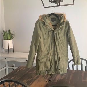 Miss London Large Distressed Jacket with Faux Fur